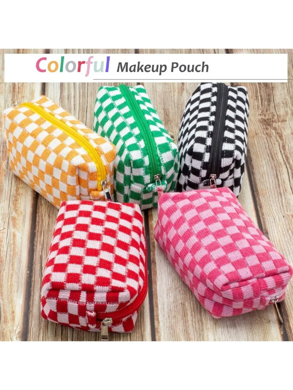 Cute Checkered Makeup Bag Set | Small Travel Cosmetic Pouches for Women